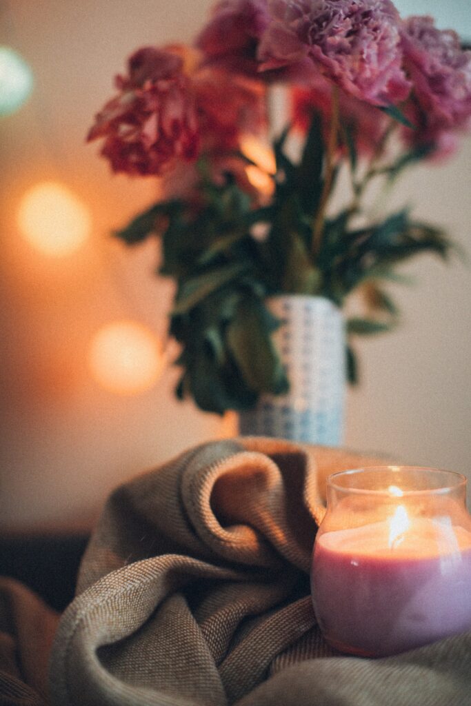 Aesthetic hygge candlelight and flowers