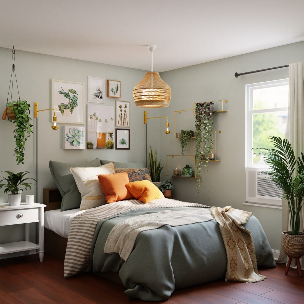 Biophilic plants bedroom