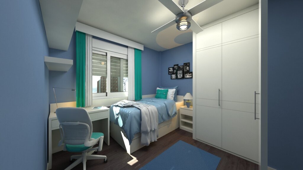 Dorm room minimalism aesthetic blue